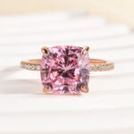 S925 Rose Gold Peachy Pink Stone Cushion Cut Engagement Ring With Double Halo - Image 5