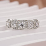 S925 Moissanite Halo Five Stone White Gold Anniversary Ring In Sterling Silver - Image 4