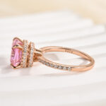 S925 Rose Gold Peachy Pink Stone Cushion Cut Engagement Ring With Double Halo - Image 6