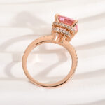 S925 Rose Gold Peachy Pink Stone Cushion Cut Engagement Ring With Double Halo - Image 7