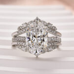 S925 Moissanite 4.0 Ct Oval Cut Insert Wedding Ring Set With Jacket Stack Wedding Band - Image 7