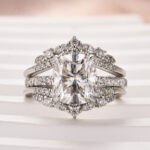 S925 Moissanite 3.0 Ct Cushion Cut Insert Wedding Ring Set With Jacket Stack Wedding Band - Image 5