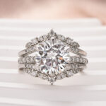 S925 Moissanite 3.0 Ct Round Cut Insert Wedding Ring Set With Jacket Stack Wedding Band - Image 6
