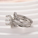 S925 Moissanite 3.0 Ct Round Cut Insert Wedding Ring Set With Jacket Stack Wedding Band - Image 8