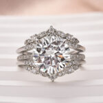 S925 Moissanite 4.0 Ct Round Cut Insert Wedding Ring Set With Jacket Stack Wedding Band - Image 6