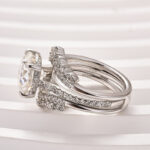 S925 Moissanite 4.0 Ct Round Cut Insert Wedding Ring Set With Jacket Stack Wedding Band - Image 8