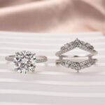 S925 Moissanite 4.0 Ct Round Cut Insert Wedding Ring Set With Jacket Stack Wedding Band - Image 7