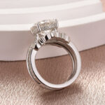 S925 Moissanite 4.0 Ct Round Cut Insert Wedding Ring Set With Jacket Stack Wedding Band - Image 9