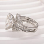 S925 Moissanite 4.0 Ct Marquise Cut Insert Wedding Ring Set With Jacket Stack Wedding Band - Image 6