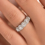 S925 Moissanite Halo Five Stone White Gold Anniversary Ring In Sterling Silver
