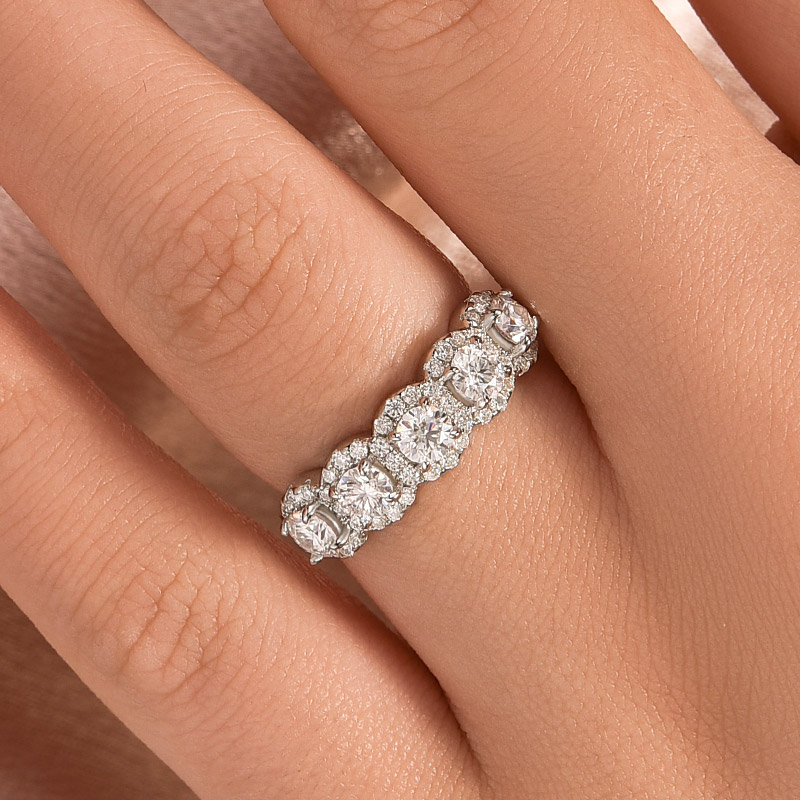 DSC-16312 S925 Moissanite Halo Five Stone White Gold Anniversary Ring In Sterling Silver - Image 1