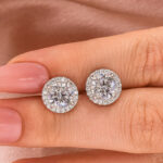 S925 Moissanite 1.2Ct*2 Halo Round Cut White Gold Stud Earrings