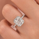S925 Moissanite 3.0 Ct Halo Radiant Cut White Gold Engagement Ring