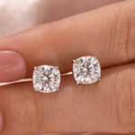 S925 Moissanite 2.0Ct*2 Cushion Cut Stud Earrings In Sterling Silver