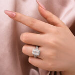 S925 Moissanite Halo Three Shank 3.5Ct Radiant Cut White Gold Engagement Ring - Image 4