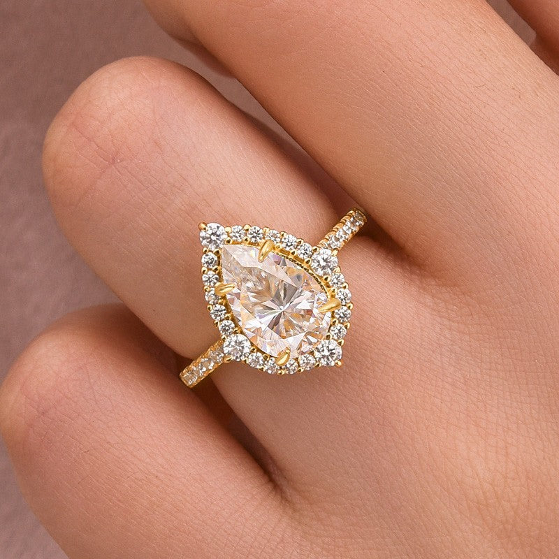 DSC-1681-2-1747041922 S925 Moissanite 2.5 Ct Halo Pear Cut Yellow Gold Travel Ring - Image 1