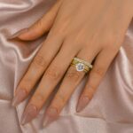 S925 Maxine Moissanite 2.0 Carat Round Cut Yellow Gold Wedding Ring Set with Wide Band - Image 4