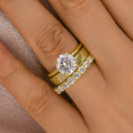 S925 Maxine Moissanite 2.0 Carat Round Cut Yellow Gold Wedding Ring Set with Wide Band