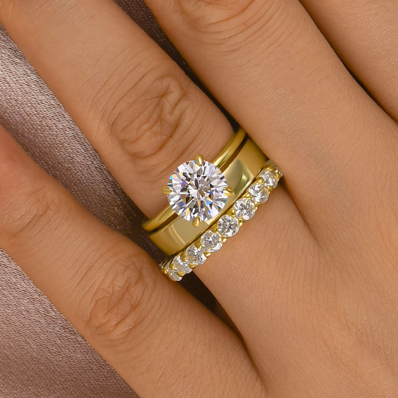DSC-17972 S925 Maxine Moissanite 2.0 Carat Round Cut Yellow Gold Wedding Ring Set with Wide Band - Image 1
