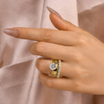S925 Maxine Moissanite 2.0 Carat Round Cut Yellow Gold Wedding Ring Set with Wide Band - Image 2