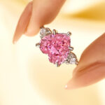 S925 Royal Romantic 5.0 CT Pink Heart Cut Engagement Ring In Sterling Silver