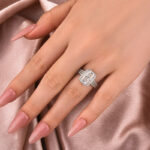 S925 Moissanite Halo Three Shank 3.5Ct Radiant Cut White Gold Engagement Ring - Image 3