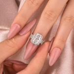 S925 Moissanite Halo Three Shank 3.5Ct Radiant Cut White Gold Engagement Ring - Image 2