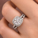 S925 Moissanite 2.0Ct Halo Round Cut White Gold Promise Ring With Round Cut Anniversary Ring