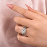 S925 Moissanite 2.0Ct Halo Round Cut White Gold Promise Ring With Round Cut & Marquise Cut Anniversary Ring - Image 3