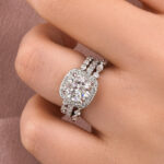 S925 Moissanite 2.0Ct Halo Round Cut White Gold Promise Ring With Round Cut & Marquise Cut Anniversary Ring