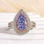 S925 Attractive Double Halo Pear Cut Aquamarine Blue/Purple Engagement Ring - Image 4