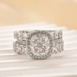 S925 Maxine Excellent Halo Cushion Cut Wedding Ring Set With Unique Wedding Bands - Image 3