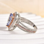 S925 Attractive Double Halo Pear Cut Aquamarine Blue/Purple Engagement Ring - Image 5