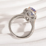 S925 Attractive Double Halo Pear Cut Aquamarine Blue/Purple Engagement Ring - Image 6