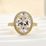 S925 Halo Oval Cut Simulated Diamond Engagement Ring - Image 8