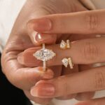S925 Moissanite 4.0Ct Marquise Cut Yellow Gold Wedding Ring with Pear Cut Wedding Band