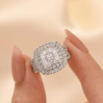 S925 2.0Ct Princess Cut Double Halo Split Shank Engagement Ring In Sterling Silver