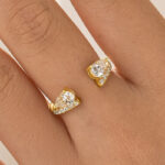 S925 Moissanite 1.0Ct Pear Cut Yellow Gold Open Wedding Band In Sterling Silver - Image 2