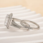 S925 Maxine Split Shank 2PC 3.5Carat Emerald Cut Wedding Ring Set in Sterling Silver - Image 4