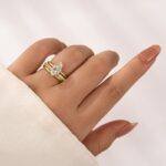 S925 Moissanite 3PC Wedding Sets 2.0 Ct Marquise Cut Solitaire Yellow Gold Engagement Ring with Half Round Cut Wedding Band - Image 2
