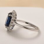 S925 Luxurious Halo Oval Cut Blue Sapphire Engagement Ring In Sterling Silver - Image 5