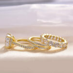 S925 3PC Wedding Ring Set 4.5 Carat Cushion Cut Engagement Rings With Criss Cross Wedding Band & Eternity Wedding Band - Image 9