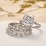S925 3PC Wedding Ring Set 4.5 Carat Cushion Cut Engagement Rings With Criss Cross Wedding Band & Eternity Wedding Band - Image 3