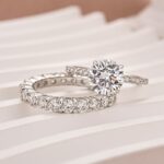 S925 Moissanite 2.0 Ct Round Cut White Gold Engagement Ring with Low Dome Basket Eternity Ring - Image 3