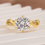 S925 Moissanite 2.0 Ct Twig 6 Prong Round Cut Twist Yellow Gold Engagement Ring - Image 4