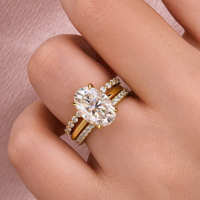 DSC-2539-2-1747108703 S925 Moissanite Solitaire 4.0Ct Oval Cut Yellow Gold Women's Wedding Ring Set - Image 1