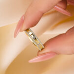 S925 Gorgeous Yellow Gold Wide Women's Wedding Band In Sterling Silver