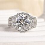 S925 Maxine Unique Halo Design Round Cut Engagement Ring In Sterling Silver - Image 5