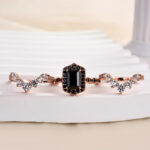 S925 Unique Rose Gold Radiant Cut 3PC Wedding Set - Image 7