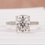 S925 Moissanite Hidden Halo 4.0Ct Cushion Cut White Gold Engagement Ring - Image 4